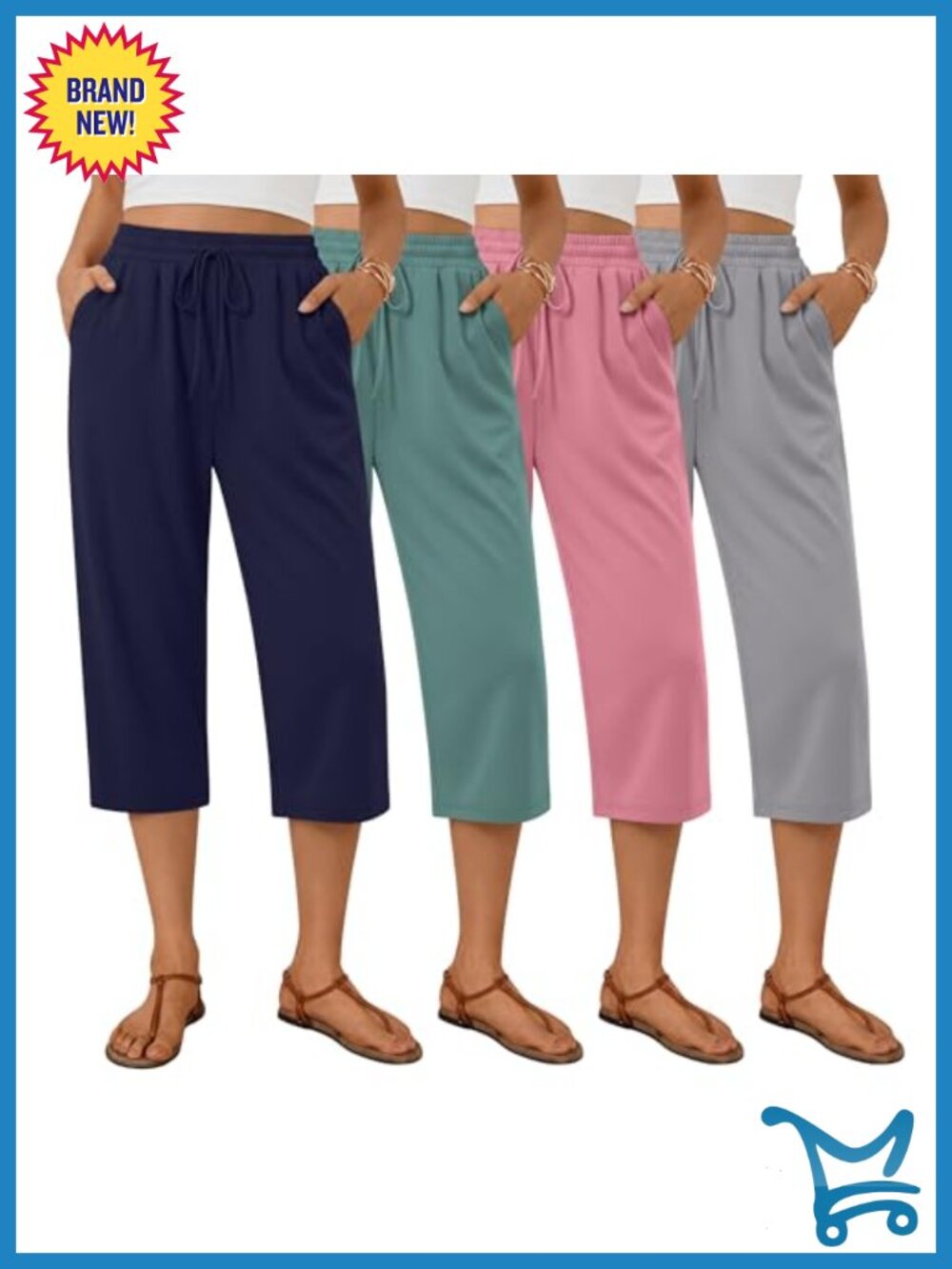 4 Pack Women's Capri Sweatpants with Pockets Drawstring Cotton Blend